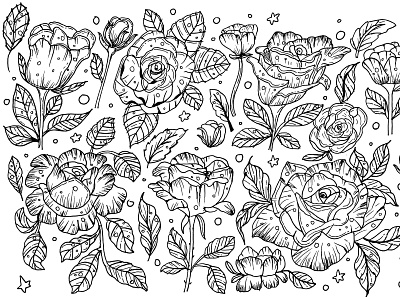 Rose Handrawn Vector Set blossom botany design element doodle drawing farmhouse garden hand drawn handdrawn rose rosemary silhouette