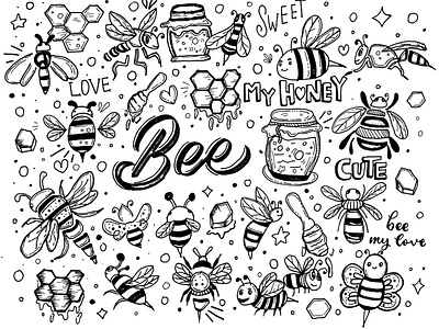 Bee Handrawn Vector Set