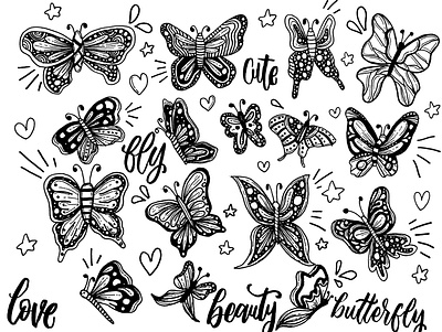 Butterfly Handrawn Vector Set animal animal clipart animal doodle animal element butterfly cat cat doodle cat element dog dog element doodle drawing handdrawn pet