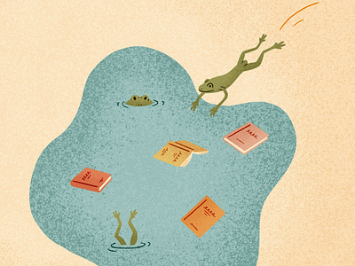 Frogs and Books Illustration