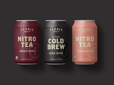 Ferris Nitro berry beverage black branding cafe caffeine can coffee cold brew nitro nitrogen organic packaging packaging design peach tea