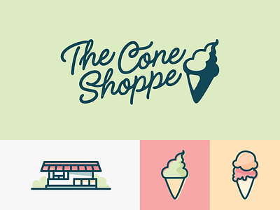 The Cone Shoppe brand branding building cone dessert ice ice cream ice cream cone ice cream logo icecream icon illustration logo michigan shoppe soft serve summer