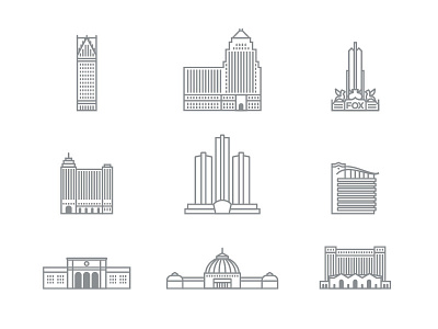 Detroit Icons architecture buildings detroit icon icon design icon set icons landmarks michigan midwest