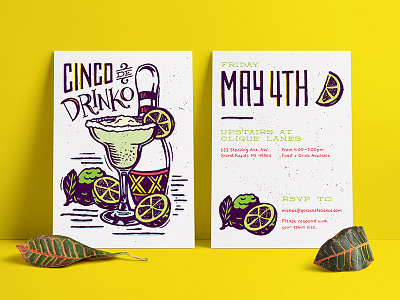 Cinco de Mayo bowling cinco cinco de mayo drink illustration invitation invite lime margarita mexico woodcut