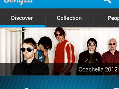 Songza Re-imagined - Main action bar android dashboard music tabs