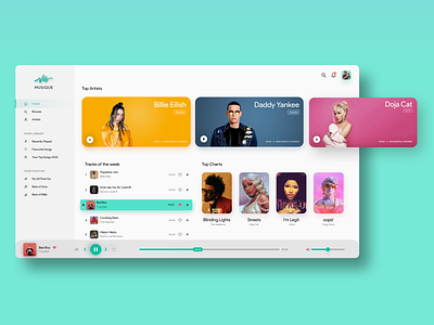 Musique Web App Concept UI - Light adobe xd design illustrator photoshop ui ux web