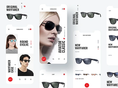 Ray-Ban iPhone App UI UX Design app black clean concept design iphone minimal mobile app mobile design mobile ui rayban red shop sunglasses typography ui ux web web design white