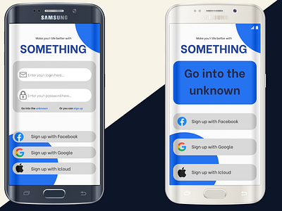 Mockup of signup page for "Something" app app design mockup