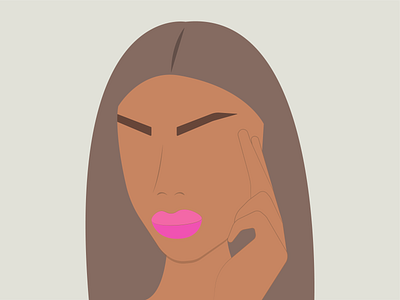 Pensive girl with bright lips in flat style design flat girl graphic design illustration vector