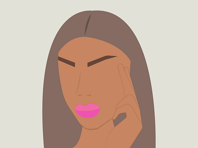 Pensive girl with bright lips in flat style