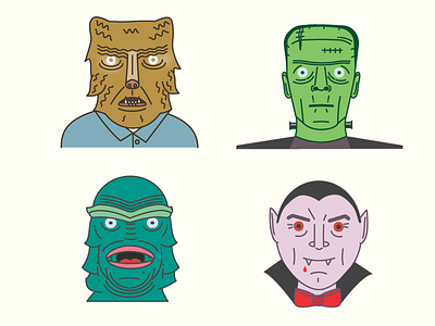 Monster Bash Part Two! creature from the black lagoon dracula frankenstein halloween illustration monsters vampire wolf man