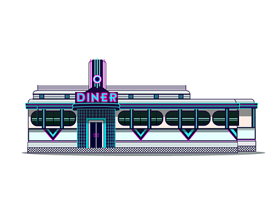 A Classic Diner architecture building diner illustration retro