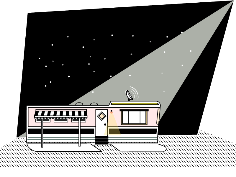 Spooky Mobile Home vintage architecture illustration halftone summer mobile home