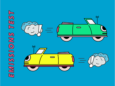 Emissions Test cars cartoon color illustration