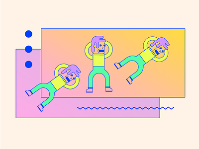 Monday Wiggles 80s abstract dancing gradient illustration man neon shapes