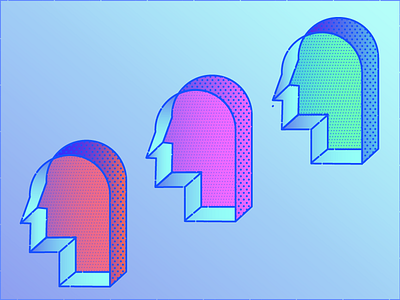 Future Heads 3d abstract geometric gradient halftone illustration neon pattern texture