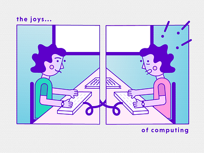 The joys of computing. abstract computer geometric gradient halftone icons illustration people perspective texture