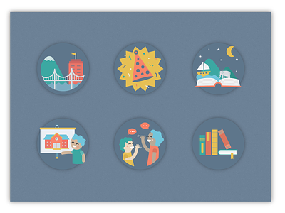 Activity Icons blue book city faces flat icon set icons illustration people ui design