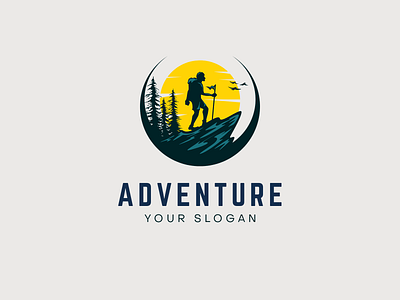 Adventure Logo adventure adventure logo branding design hiking illustration landscape logo logo design logos minimal modern mountain nature outdoor sun tree