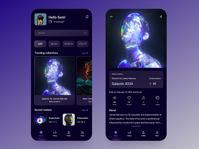 Quicksilver NFT marketplace app appdesign cryptocurrency dailyui graphic design marketplace nft space ui uidesign userexperience