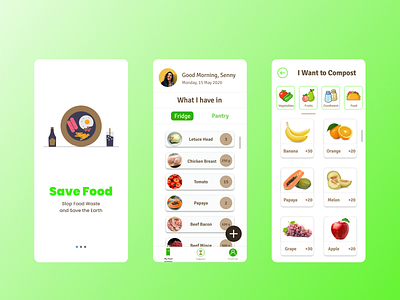 Save food from Food Waste app design ui ux vector