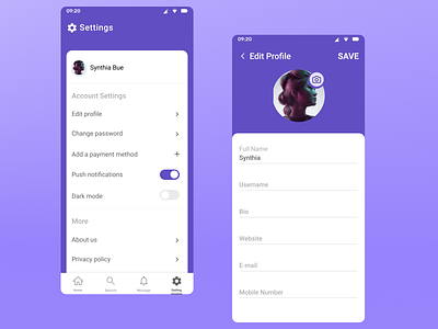 User Profile and Setting with Purple Themes
