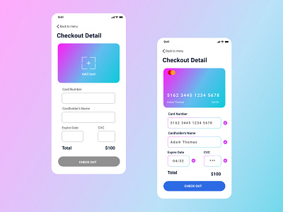 Mobile App Design : Credit Card Checkout app design ui ux