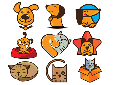Pet Care Logo Set cat design dog icon logo