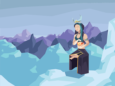 Mystic blue board game character floating frozen ice low poly mountains mystic vector