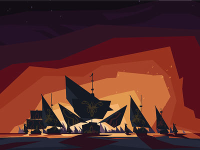 Euron's Fleet euron fire fleet got greyjoy illustration low poly night sea ships vector