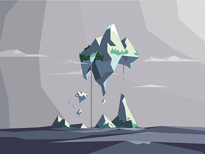 Floating Islands digital illustration flat island low poly vector waterfall
