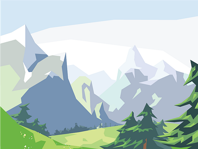 Mountain Series #10 digital flat flowers illustration landscape low poly mountains nature outdoors snow trees vector