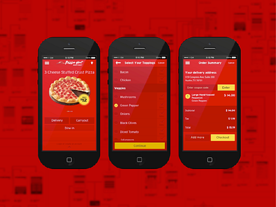 Pizza Hut Mobile App app food ios mobile ordering pizza pizza hut red user experience ux design wireframes