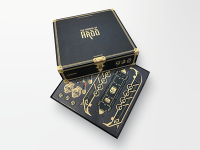 The Voyage of Argo Tabletop Game argo argonauts art black board game design game gold greek nautical physical print punchcards seafaring tabletop tabletop game treasure chest trireme vector visual design