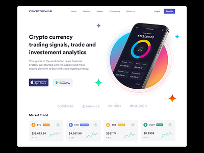 CRYPTOSWAP - Landing page design for cryptocurrency exchange bitcoin clean crypto crypto exchange cryptocurrency currency exchange finance hero homepage landing marketplace mobile app money trade ui wallet website