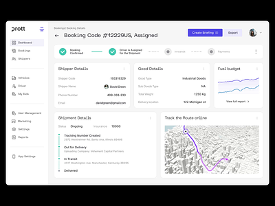 Transport Management App animation app cargo dark mode dashboard delivery design gps logistics management minimal navigation planning shipment transportation truck ui web application