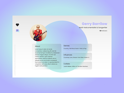 Daily UI #006 daily 100 challenge dailyui dailyuichallenge design design trends glassmorphic glassmorphism musician profile profile design profile page ui