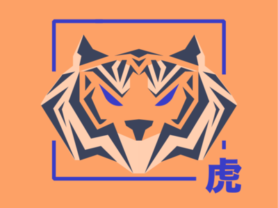 Tiger concept art design flat illustration japanese minimal tiger vector