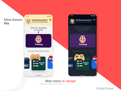 Mind Games Pro main menu re-design app design game minimalistic product design re design