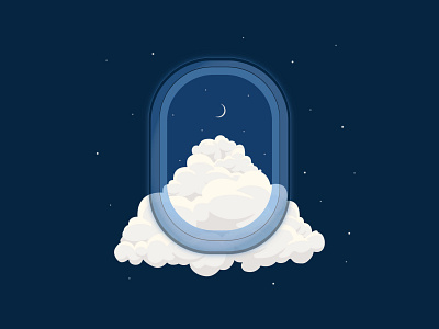 Porthole adobe adobe illustrator airplane cloud design flat flat design flat illustration flyer illustration illustrator moon night porthole star stars