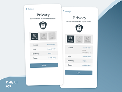 007 app dailyui dailyuichallenge design privacy settings settings page ui ux