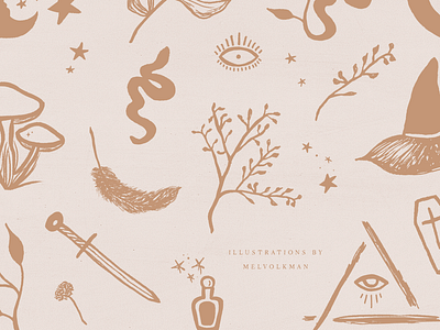 When Night Comes Font Collection brush lettering custom type esoteric floral gold hand lettering illustration lettering logo magical minds eye moon mushrooms occult snake stars type typography witch witchy