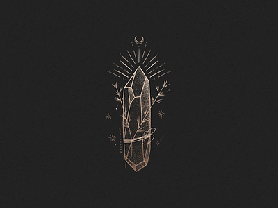 Magical Crystal Illustration by Mel Volkman black brand crystal design esoteric floral gold illustration lettering logo magical moon mystical occult sacred stars tarot type typography witch