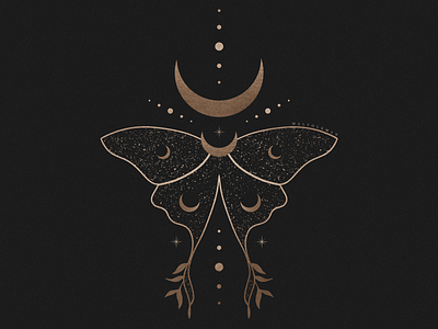 Cosmic Luna Moth Illustration By Mel Volkman brand butterfly dark design esoteric illustration lettering logo magical moon mystic mystical occult oracle sacred geometry tarot tattoo ui ux witch
