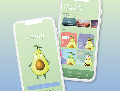 Henry Mental Health App app avocados branding cute cute illustration design graphic design icon logo mental health typography ui design ux