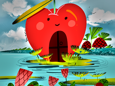 The apple house 2d color design digital painting dribbble illustration magical motion graphics procreate ui