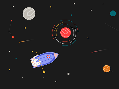 Boating on Space ! astronaut black boat graphixstory icon illustration planet space uiux