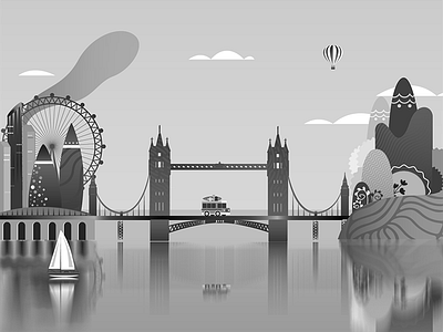 Magical London BW 2d animation gaming gif illustration island london magical motion graphics tower bridge uiux
