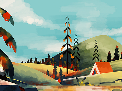 Camping adventure animation camping handcrafted illustration mountain sky travel