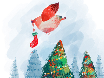 Gifts 2d bird christmas color cute design dribbble graphic design illustration santa claus winter xmas